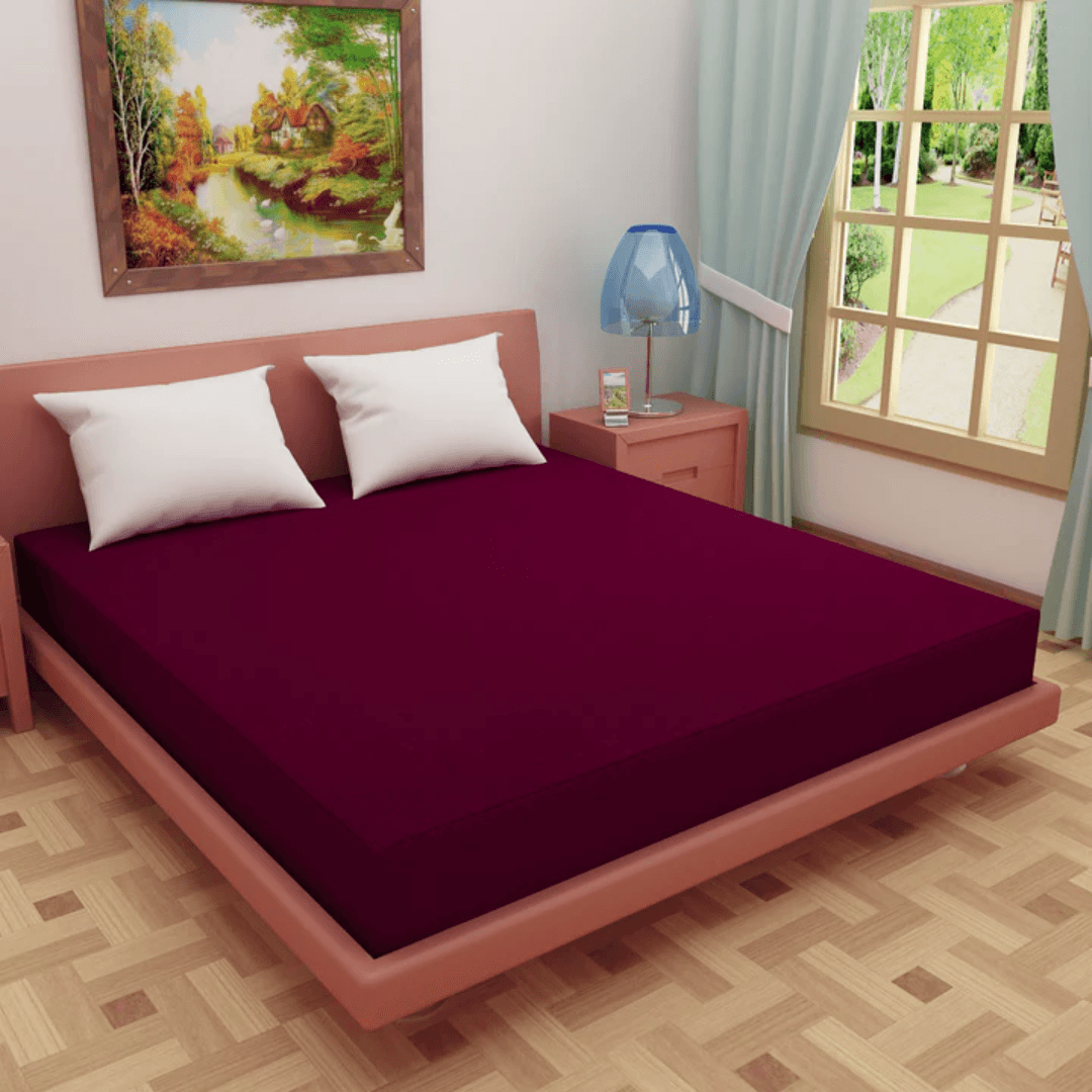 Terry Waterproof Mattress Cover-Maroon - Ms Sons Fabrics