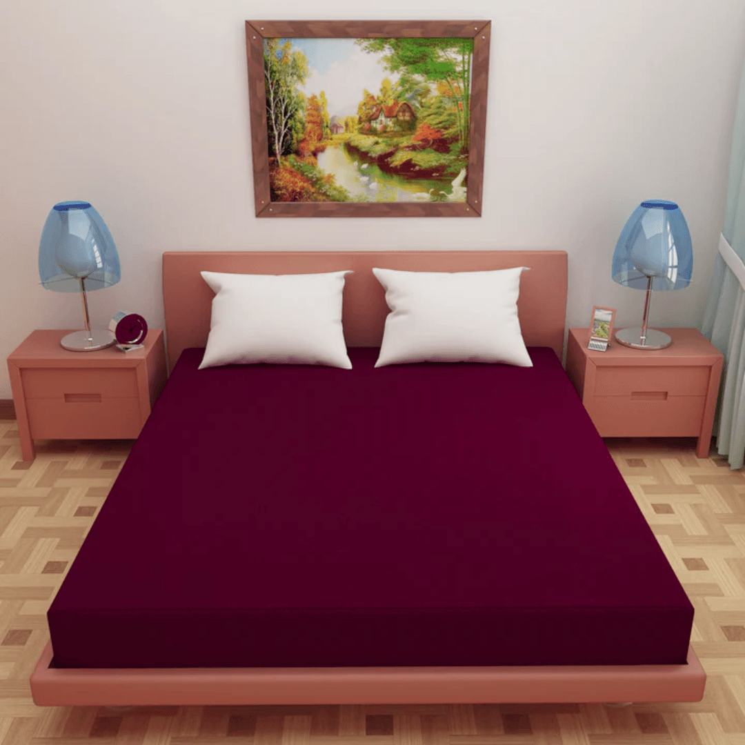 Terry Waterproof Mattress Cover-Maroon - Ms Sons Fabrics